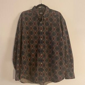 DOCKERS Men's Vintage L/S Green Blue Red Print Pocket 100% Cotton Size L